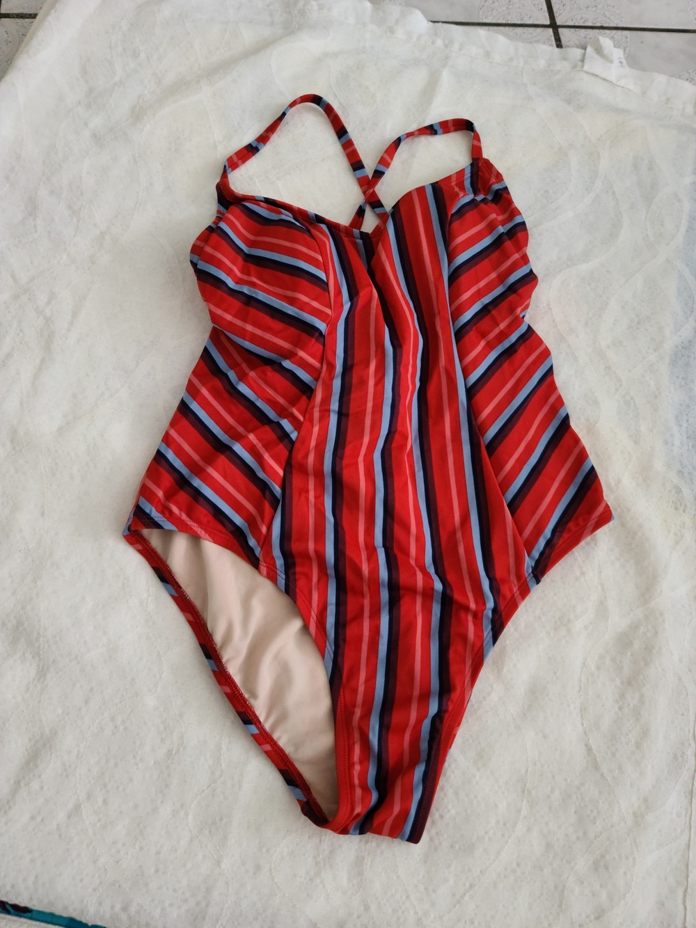 Merona Red Striped One-Piece Swim Suit